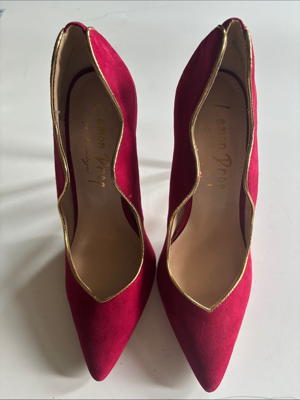 Red Pointed Toe Women's Pumps with Gold Trim